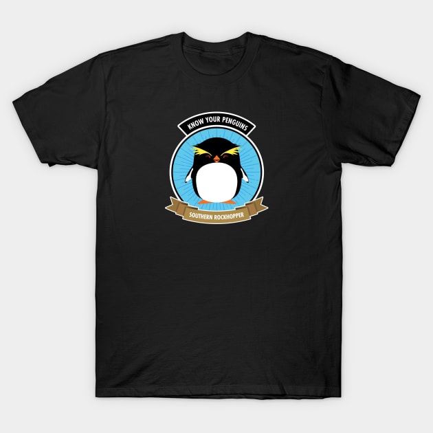 Southern Rockhopper Penguin - Know Your Penguins T-Shirt by Peppermint Narwhal